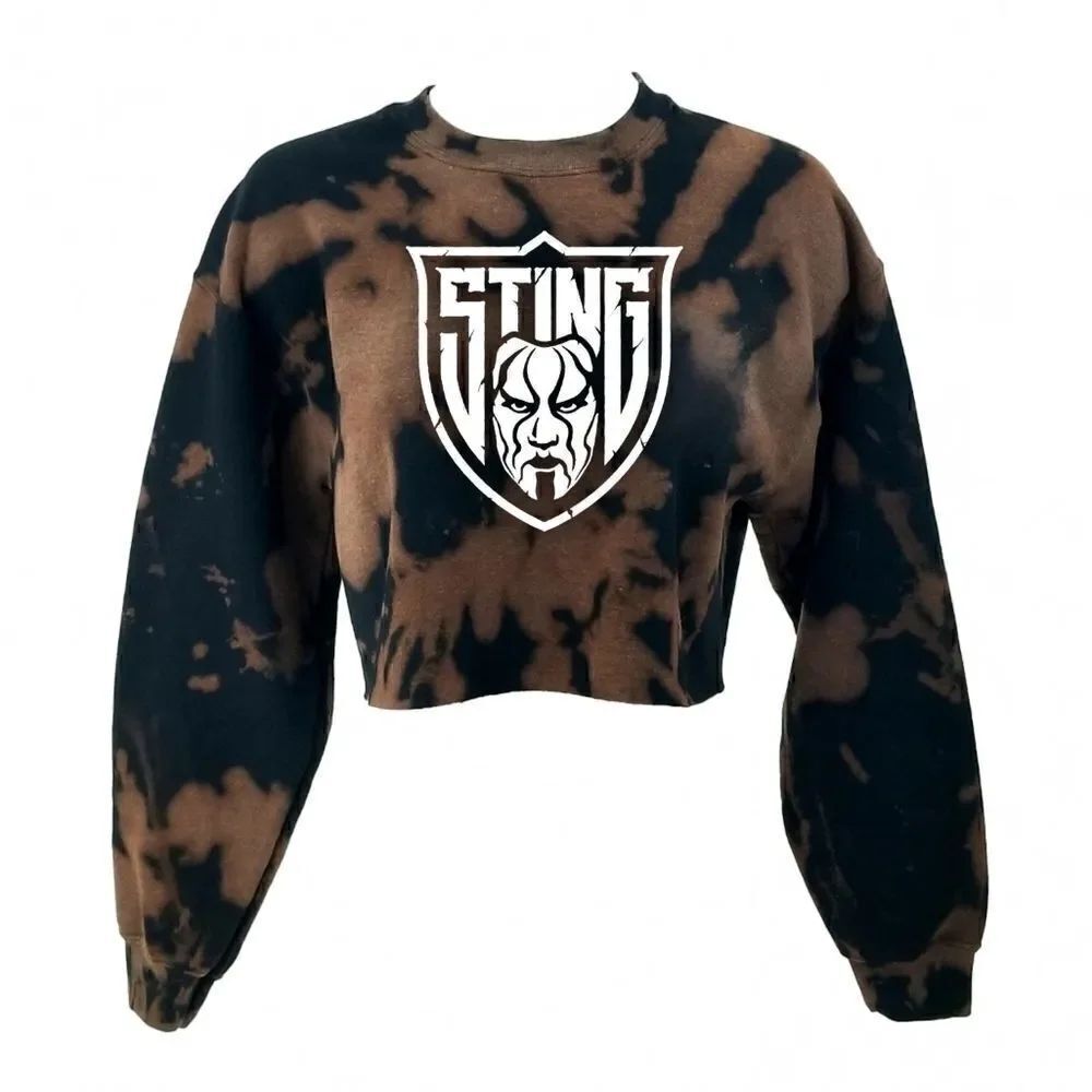 STING Wrestling Big Logo Acid Wash Reworked Cropped Crop Top Crewneck Sweatshirt